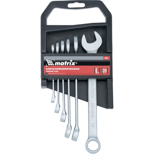 Набор ключей комбинированных, 6-17 мм, 6шт, CrV. матовый хром Matrix