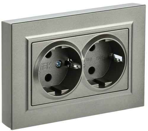 BRITE Розетка 2-местная с заземлением с защитными шторками 16А в сборе РСш12-3-БрШ шампань IEK