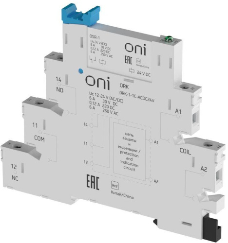Реле интерфейсное ORK с розеткой 1 перекидной контакт 24В AC/DC ONI