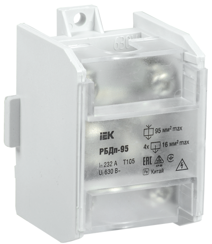 Блок распределительный проходной РБДп-95 232/100А на DIN-рейку (1х95-4х16мм2) IEK							