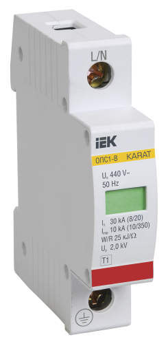 KARAT Ограничитель импульсного перенапряжения ОПС1-B 1P In=30кА Un=400В Im=60кА IEK