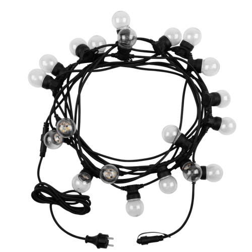 Уличная гирлянда Лофт 10м, черный каучук, 20 прозрачных ламп х 5 LED, влагостойкая IP44