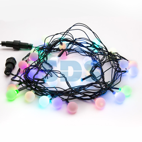 Гирлянда "Мультишарики" Ø18мм 5м, темно-зеленый ПВХ, 30 диодов, цвет RGB