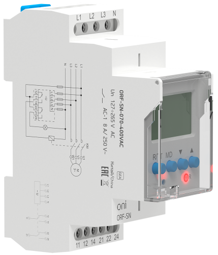 Реле контроля фаз ORF-SN 3 фазы 2 контакта 70-400В AC с контролем нейтрали ONI