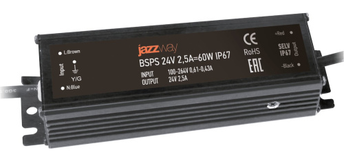 Драйвер BSPS 24V  2,50A=60W IP67 3 г.гар. Jazzway