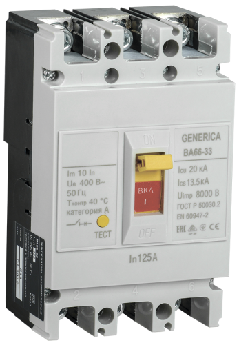 Выключатель автоматический ВА66-31 3Р 125А 18кА GENERICA