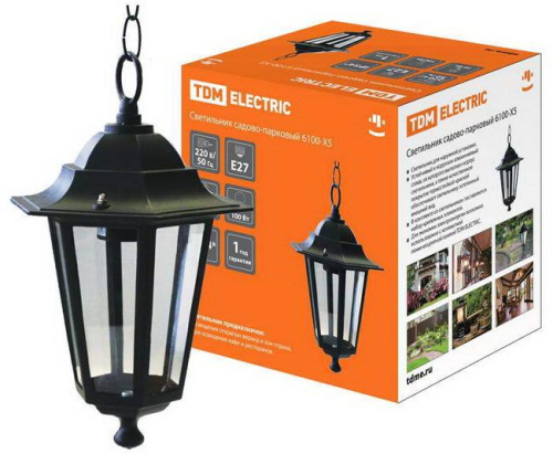 Светильник садово-парковый 6100-05 шестигранник, 100 Вт,подвес, черный TDM