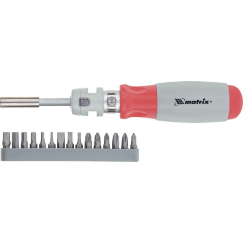 Отвертка реверсивная, телескопическая, силовой элемент под ключ, набор бит, CrV. 15шт. Matrix