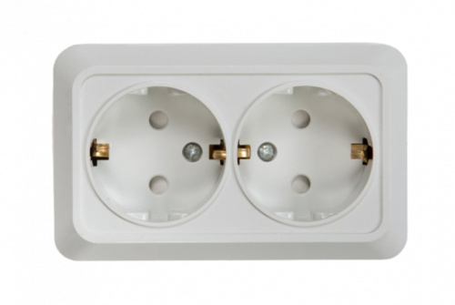 Розетка 2ая с з/к со шторками BOLLETO ASD белая накладная 7128х