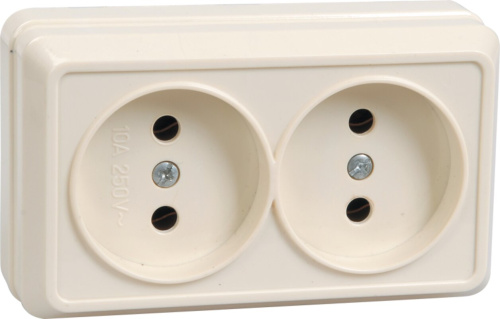 Розетка 2местн. без з/к 10А откр.уст. ОКТАВА (кремовый) РС22-2-ОКм 