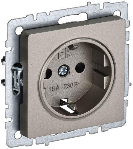 BRITE Розетка 1-местная с заземлением с защитными шторками 16А РС14-1-0-БрШ шампань IEK