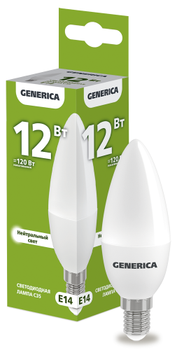 Лампа светодиодная C35 свеча 12Вт 230В 4000К E14 GENERICA