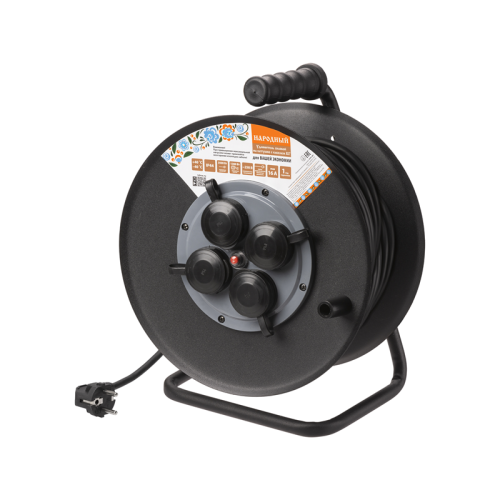 Удлинитель силовой УХз16-004 (метал. катушка, А3, 4 места IP44/50 м КГ 3500 Вт) Народный УС1-43128