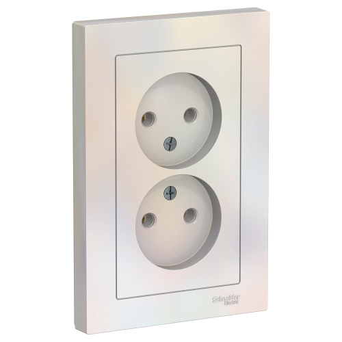 Розетка двойная без заземления,16А, в сборе, ЖЕМЧУГ