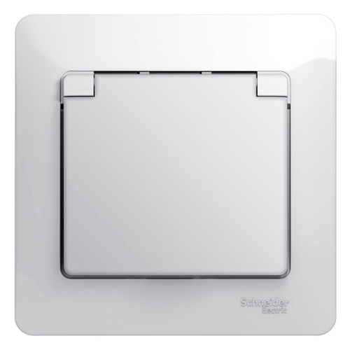 Розетка с заземлением со шторками с крышкой, 16А, IP20, в сборе, БЕЛЫЙ GLOSSA