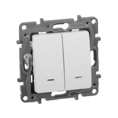 Выключатель 2-клавишный с подсветкой Белый Legrand Etika