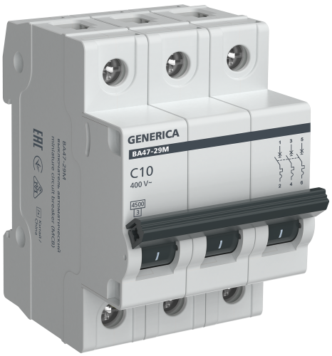 Автоматический выключатель ВА47-29М 3P 10А 4,5кА C GENERICA