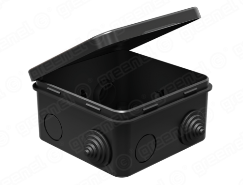 Коробка распределительная наруж. монт. с откидной крышкой 100х100х50мм, IP54, 8 гермовводов, черный