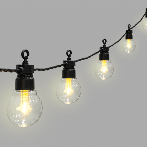 Уличная гирлянда Лофт 10м, черный каучук, 20 прозрачных ламп, теплый белый, влагостойкая IP65