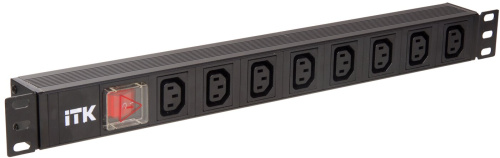 PDU 8 розеток C13, с LED выкл, 1U, вх. C14, без шнура ITK