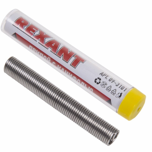 Припой с канифолью ПОС-61 REXANT,10г,1.0мм,(олово 61%, свинец 39%) колба