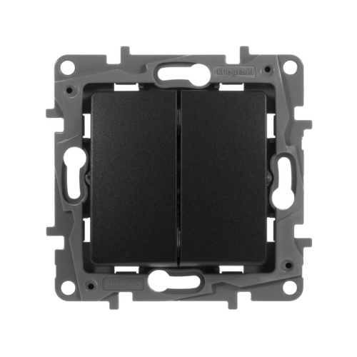 Выключатель 2-клавишный 10АХ, авт. клем. Антрацит Legrand Etika