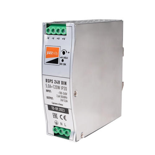 Блок питания (драйвер) BSPS DIN  24V 5.0A=120w IP20 AL 3г.гар на дин.рейку Jazzway
