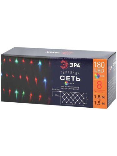 Гирлянда 1,8м*1,5 Сеть,RGB 8 режимов, 220V. IP20 ENIS-01R LED ЭРА