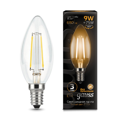 Лампа Gauss LED Filament Candle E14 9W 2700К 1/10/50