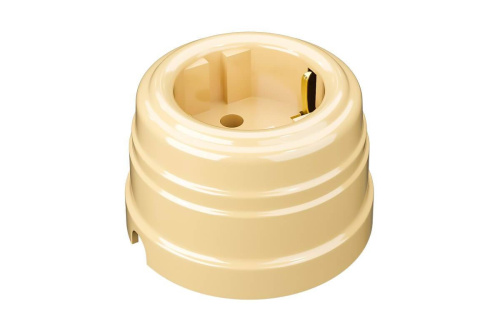 Розетка пластиковая, двухполюсная, с заземляющим контактом, цвет - слоновая кость, УСАДЬБА										