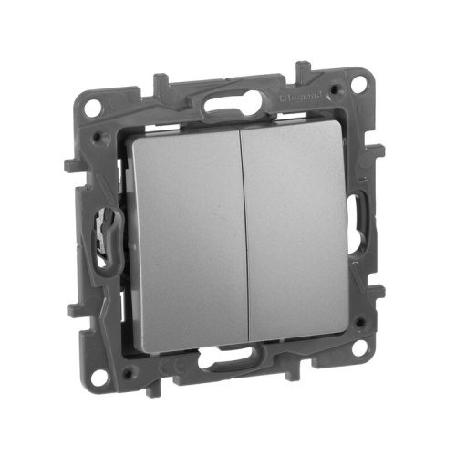 Переключатель 2-клавишный 10А, авт. клем Алюм Legrand Etika