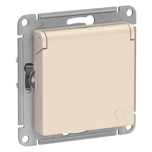 Розетка с заземл. со шторками с крышкой, 16А, IP20, механизм, БЕЖЕВЫЙ