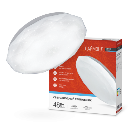 Светильник светодиодный серии DECO 48Вт 230В 6500К 3120Лм 380х55мм ДАЙМОНД IN HOME