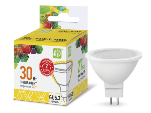Лампа светодиодная LED-JCDR-standard 3Вт 230В GU5.3 3000К 270Лм  ASD