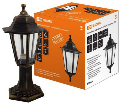 Светильник садово-парковый НТУ 06-60-001 шестигранник, стойка, пластик, бронза TDM										