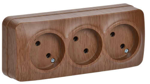 РС23-2-ХД Розетка трехместная без заземления для открытой установки 10А GLORY дуб IEK