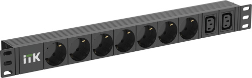 PDU 7 розеток нем. ст. + 2 С13 1U каб. 2м C14 ITK