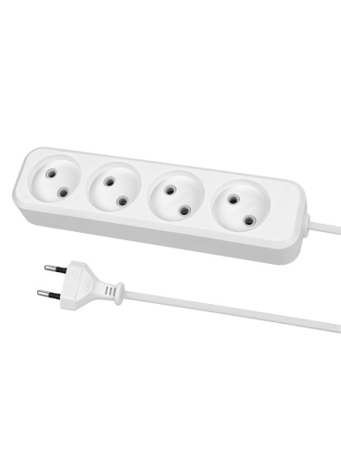 Удлинитель 4 гнезда, 1,5 метра, б/з, 6 А, 1380 Вт, белый, НАРОДНЫЙ У-31011