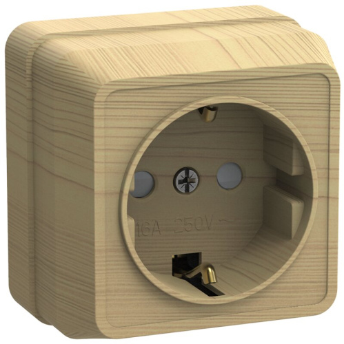 Розетка 1местн. с з/к с защ.штор. 16А откр.уст. ОКТАВА (сосна) РСш20-3-ОС 