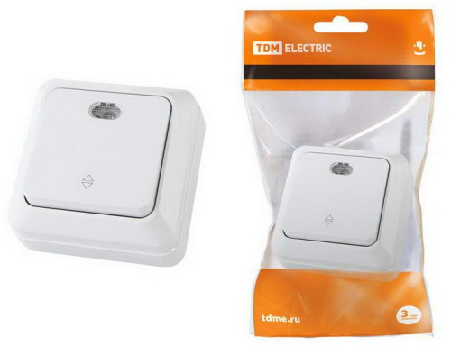 Переключатель на 2 направления 1-кл. открытой установки с подсветкой IP20 10А, белый "Ладога" TDM