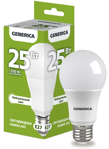 Лампа светодиодная A65 груша 25Вт 230В 4000К E27 GENERICA
