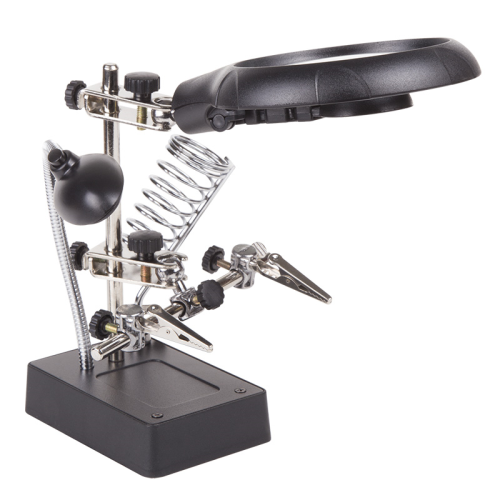 Держатель "Третья рука" REXANT, 2 зажима, лупа 90 мм + 2 х 34 мм, подставка паяльника, LED подсветка