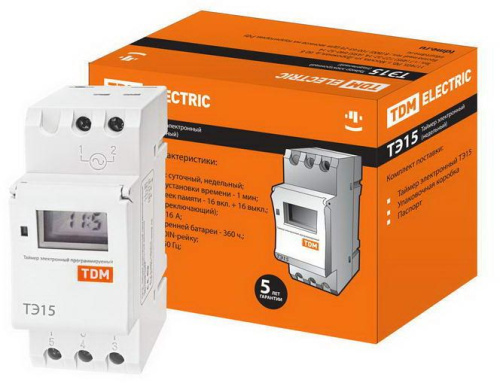 Таймер электронный ТЭ15-1мин/7дн-16on/off-16А-DIN TDM