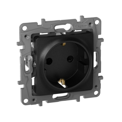 Розетка с/з 2п+З 220В шторки, винты Антрацит Legrand Etika 