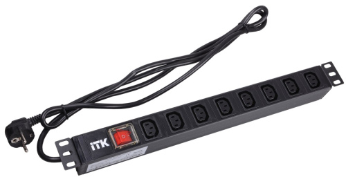 PDU 8 розеток C13 с LED выкл,1U, шнур 2м вилка нем.ст ITK