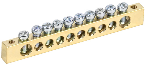 Шина PEN "земля-ноль" 8х12мм 10/2 (10групп/креп по краям)ИЭК