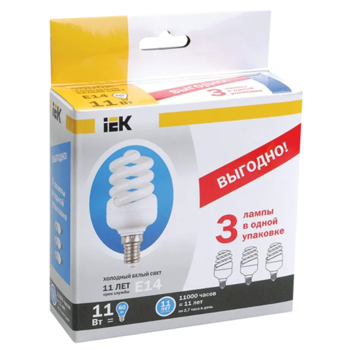 Лампа спираль КЭЛ-FS Е14 11Вт 4000К Т2 ПРОМОПАК 3 шт ИЭК